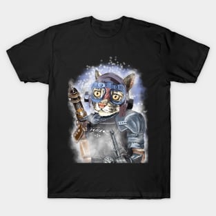 Naughty Pilot Cat with Laser Gun and Heavy Armor T-Shirt